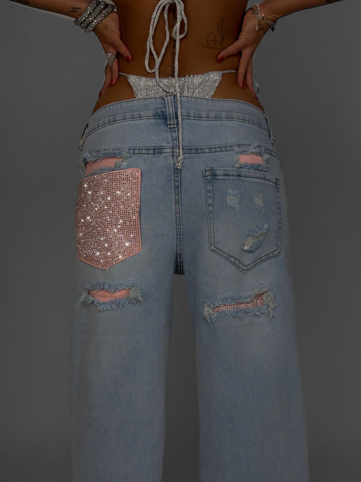 Glitter Pocket Jeans - Pink
