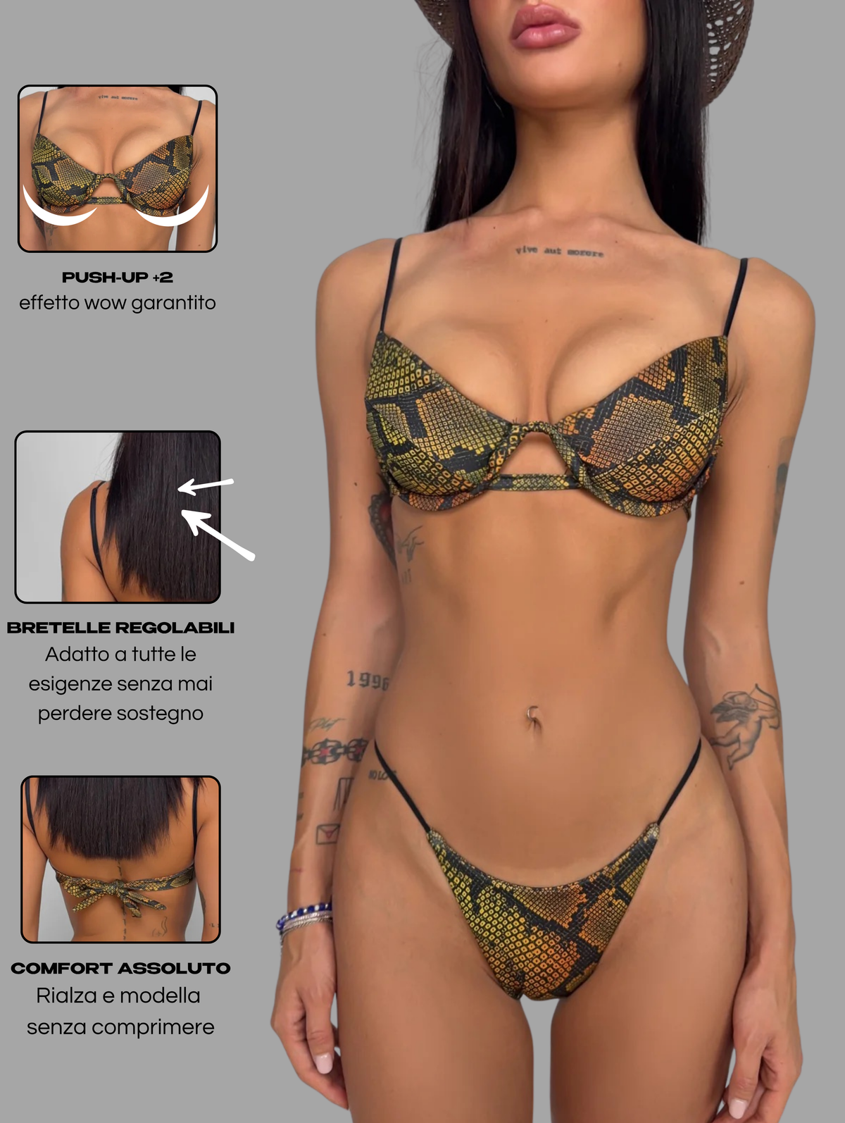 Bikini Balconcino Push-Up-Pitonato-Perizoma