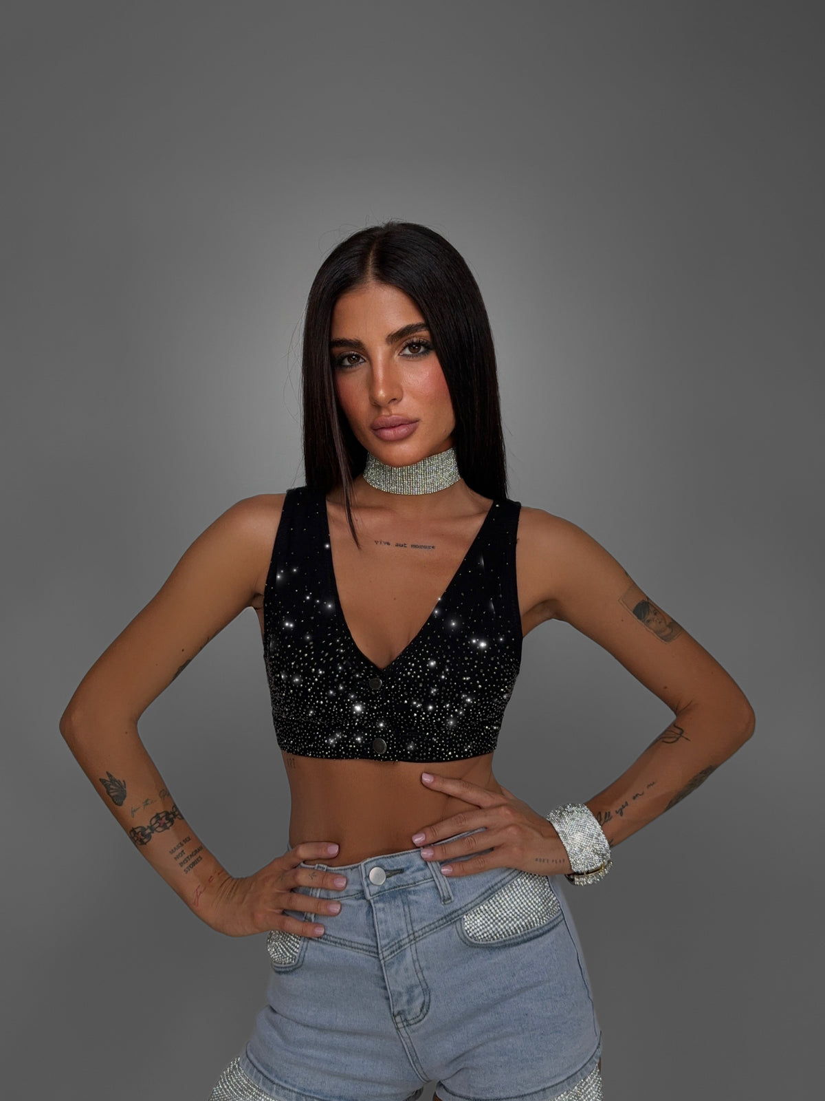 Top Shiny Denim-Black