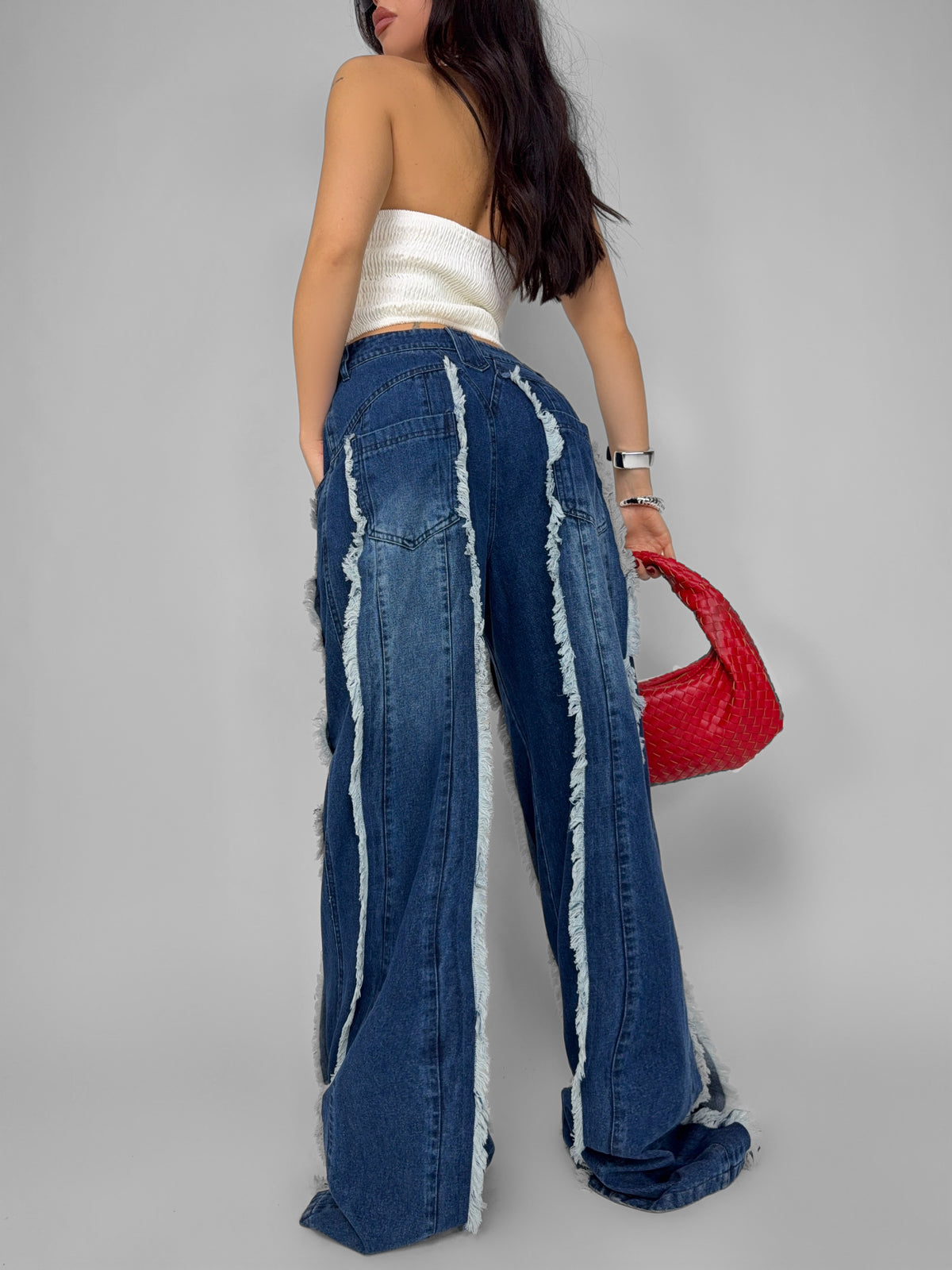 Jeans Flared Fringe-Denim