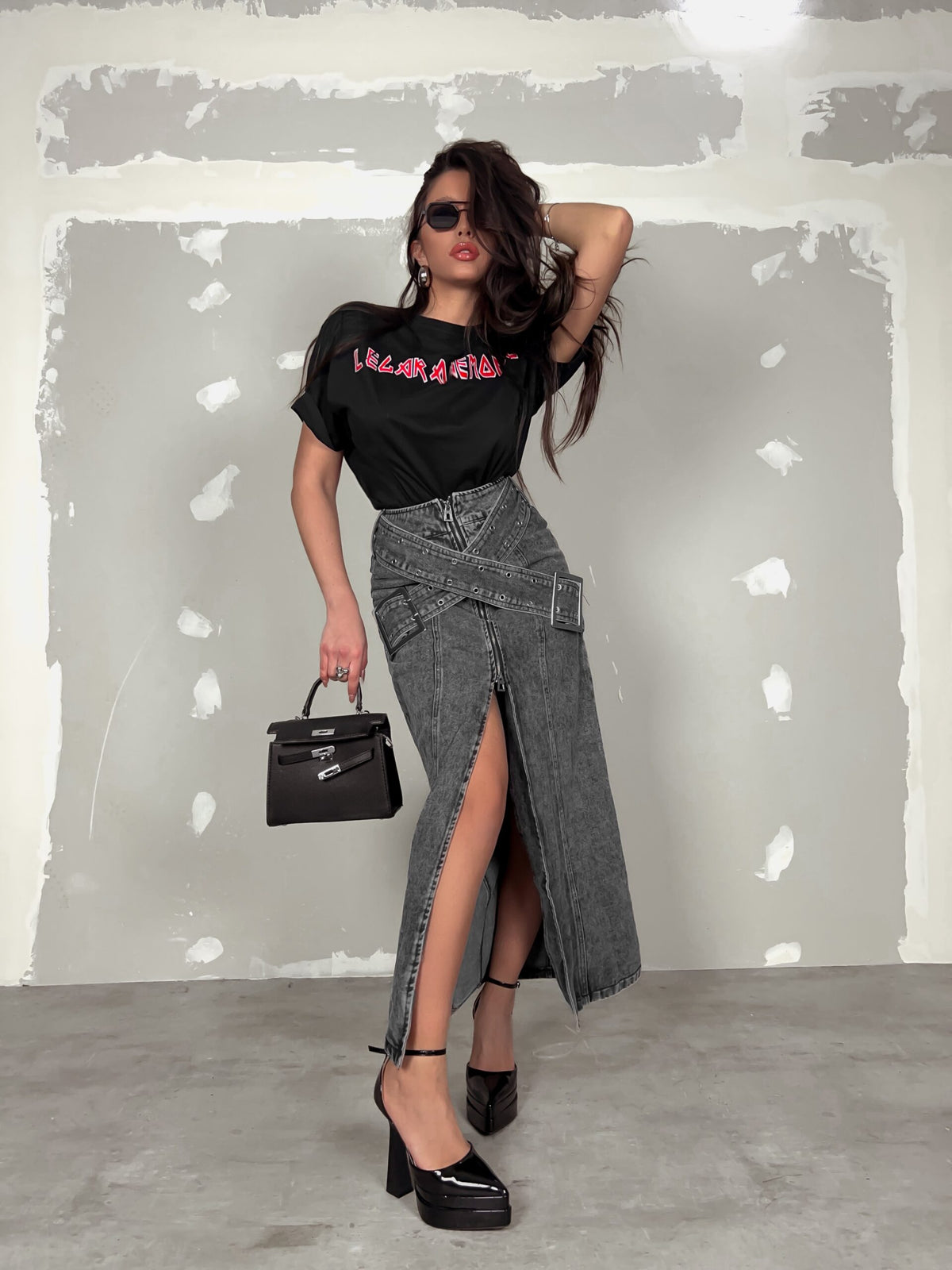 Grey Denim Skirt