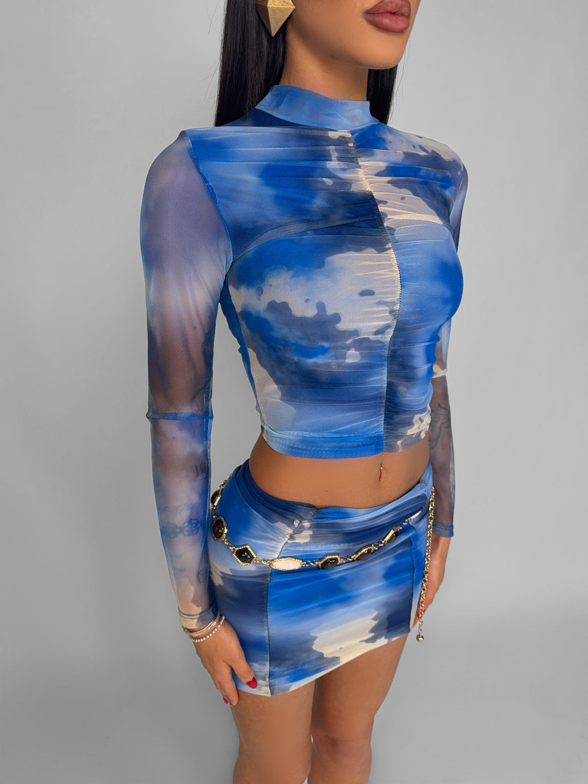 Top Melange Drape-Blu