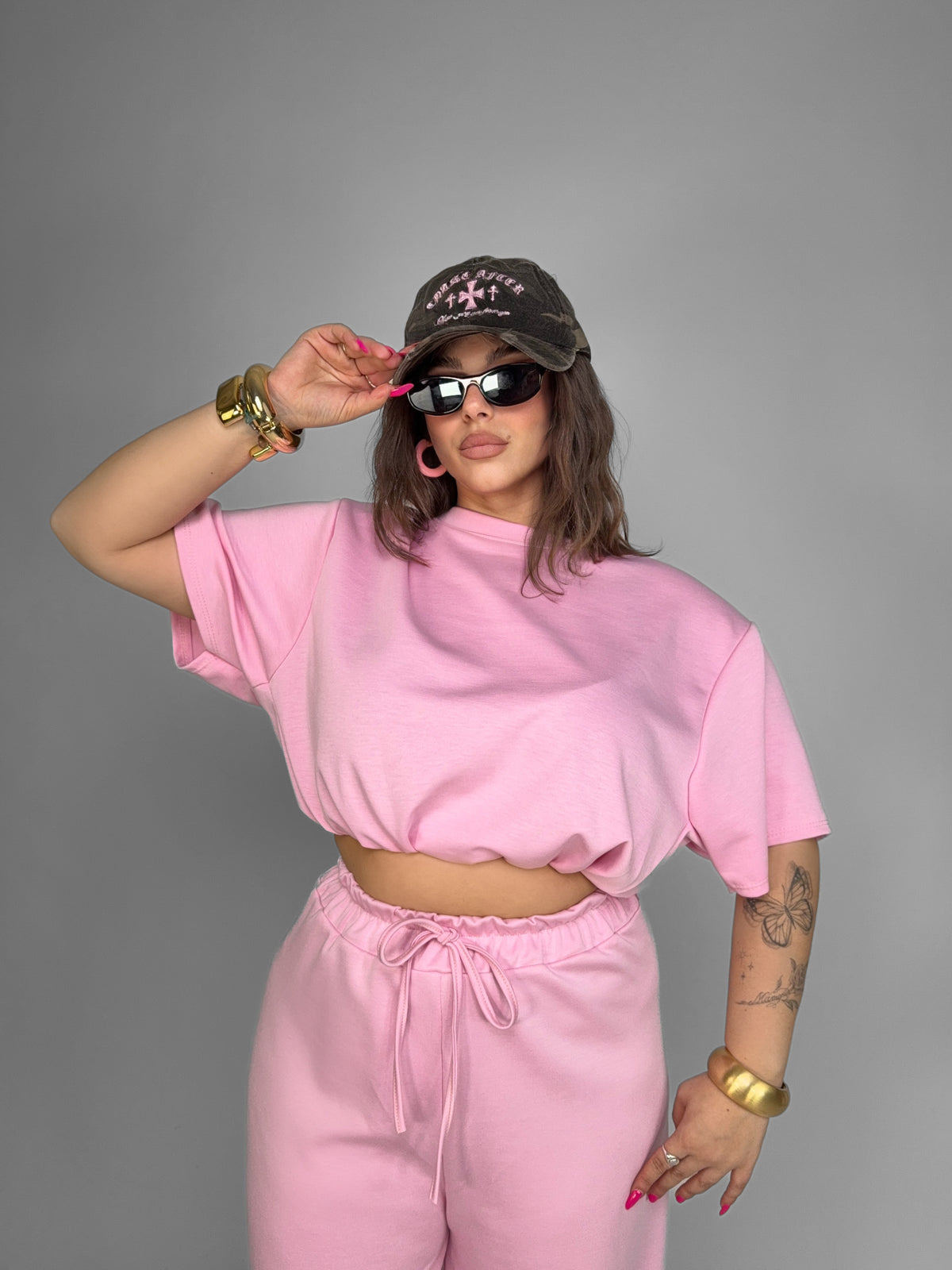 CURVY FIT -Maglia Crop Sweat-Pink