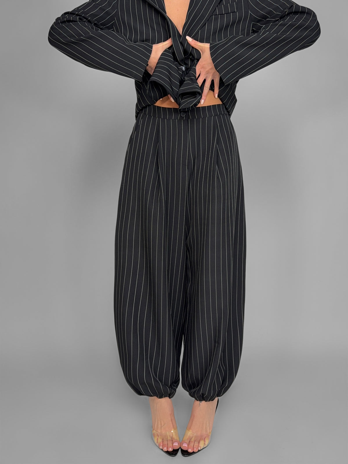 Classic Pinstripe Trousers - Black