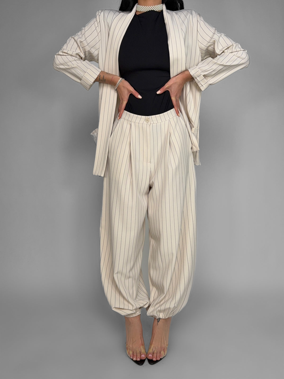 Pantalone Classic Pinstripe-Beige