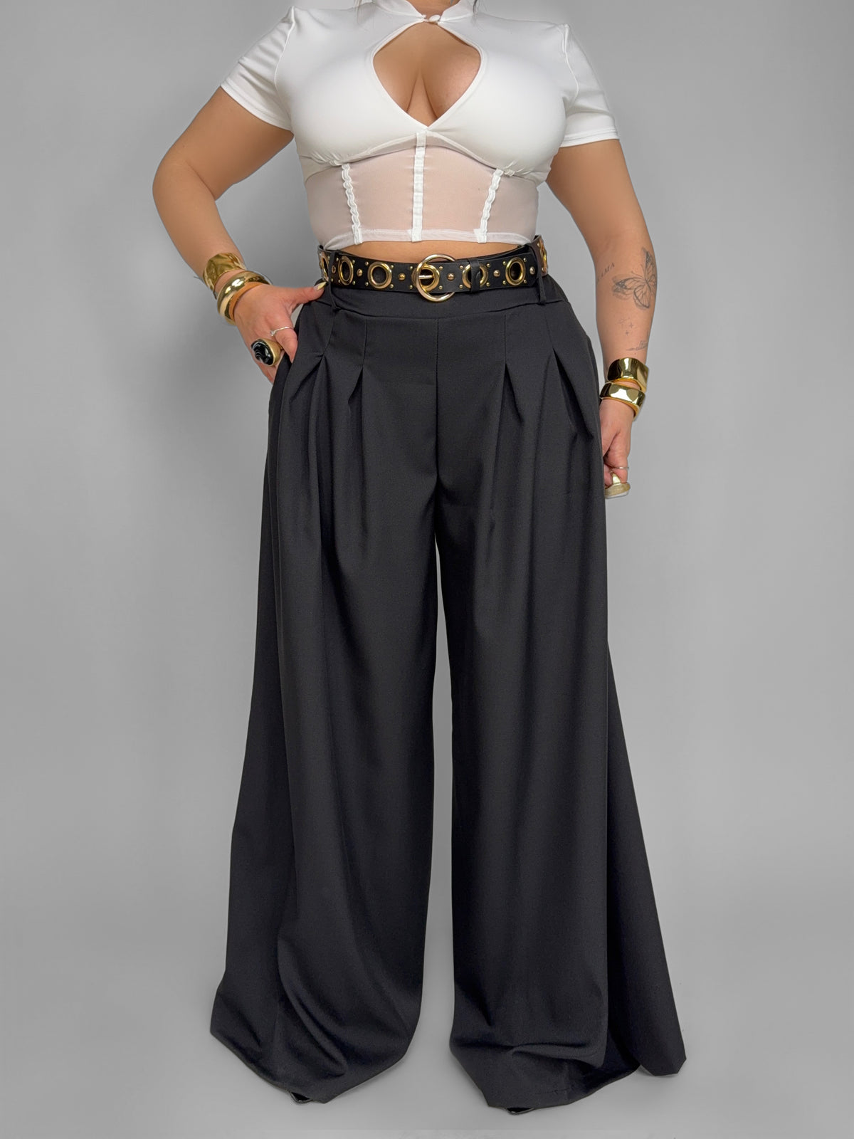 CURVY FIT - Pantalone Draped Elegance
