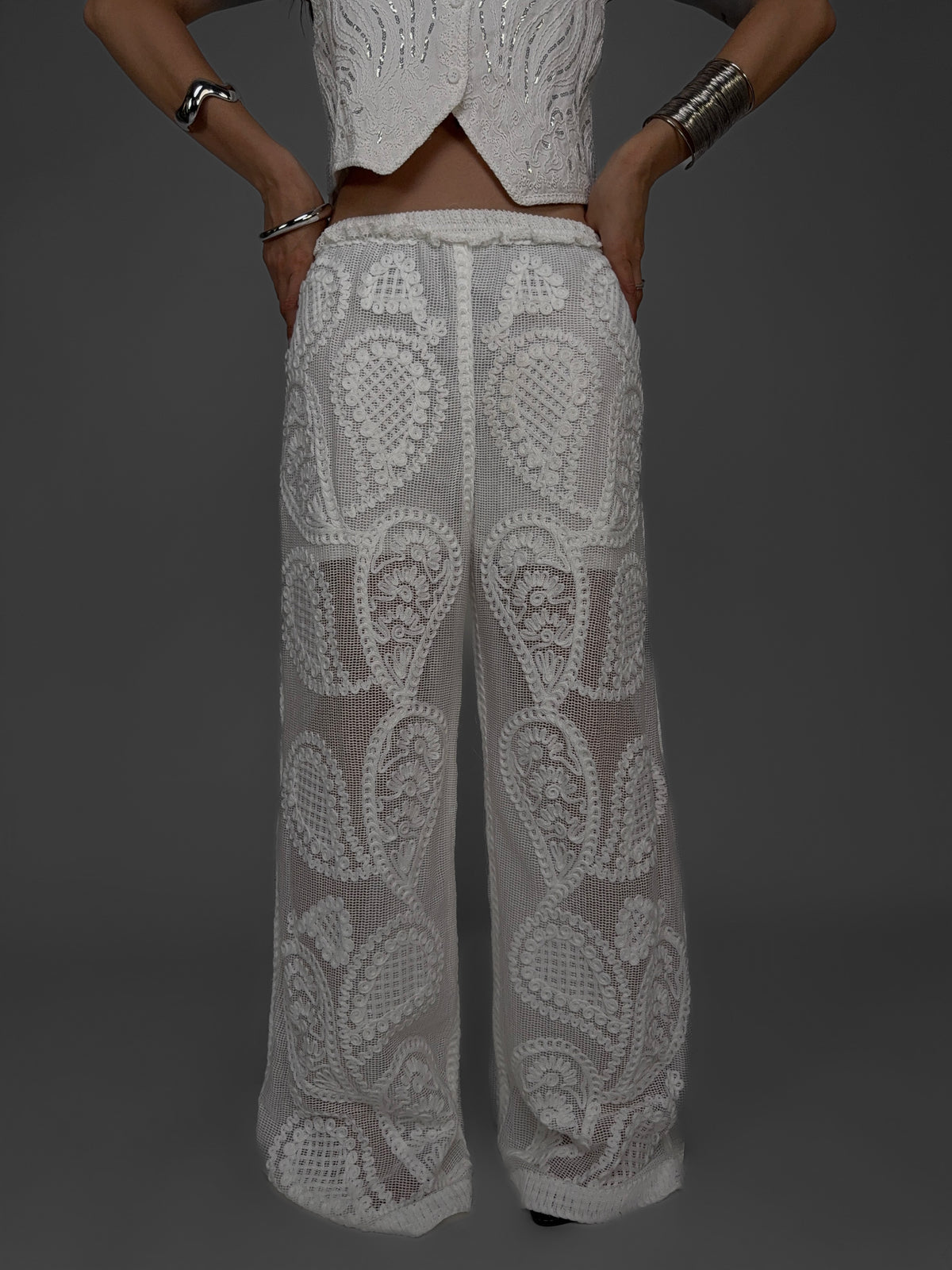 White Paisley Trousers