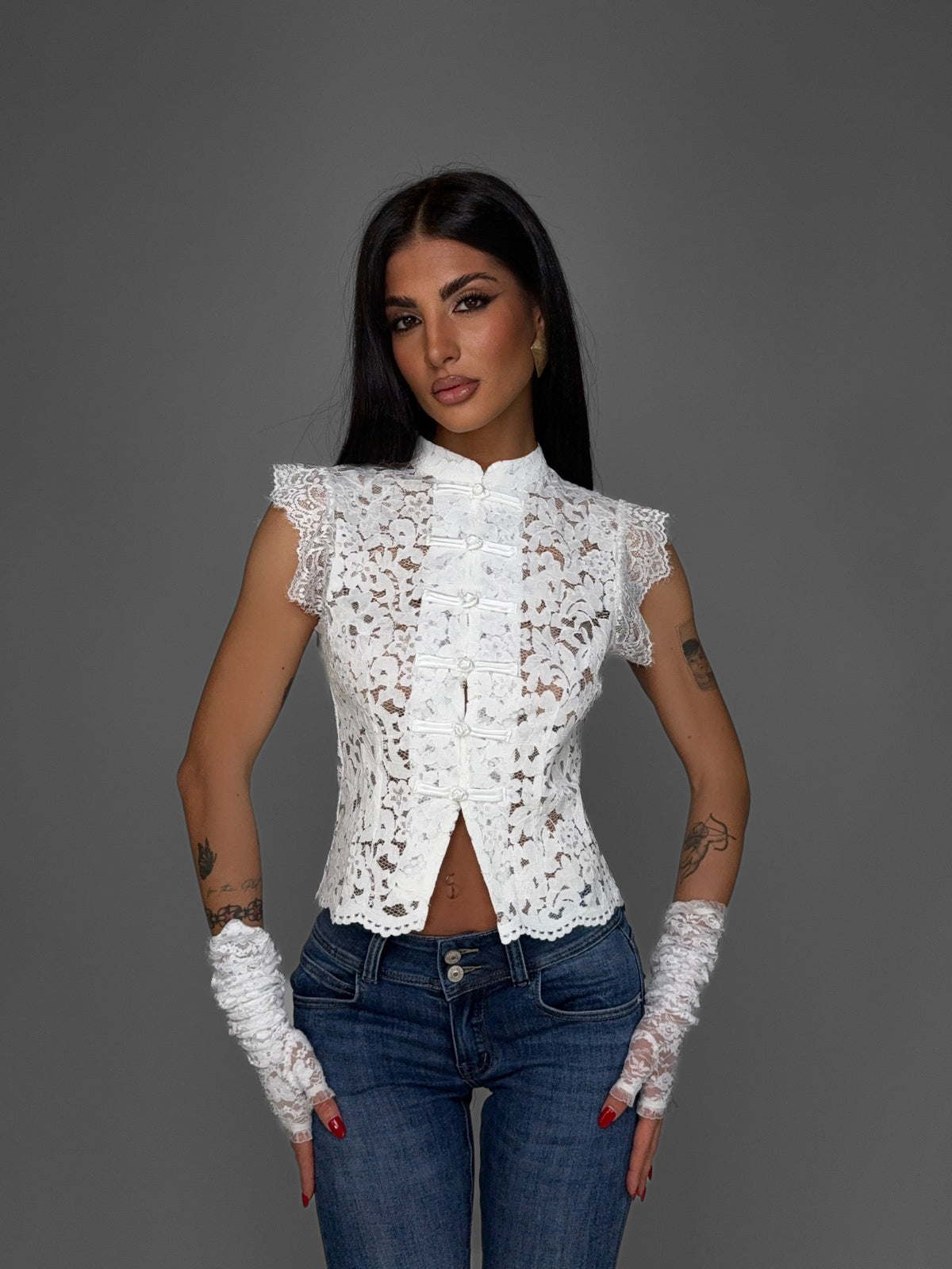 Top Oriental Lace-White
