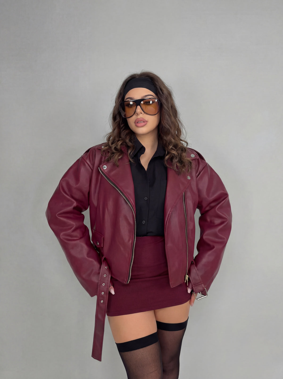 CURVY FIT - Chiodo Over Leather-Cherry Red