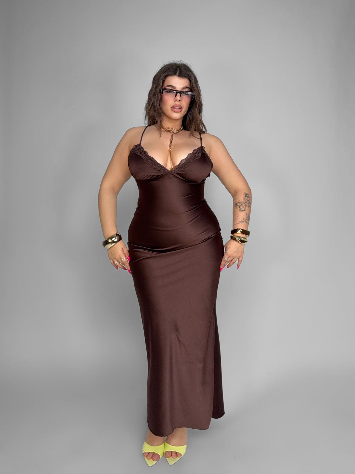 CURVY FIT - Abito Elegant Gloss-Brown