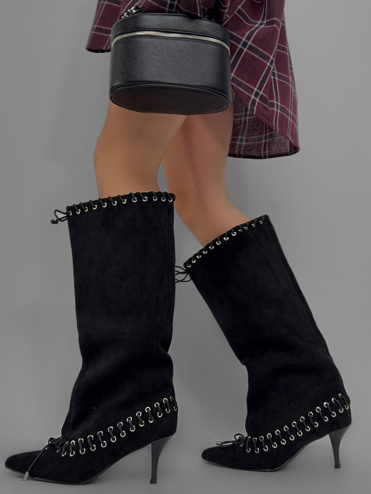 Stivale Suede Lace‑Up-Black