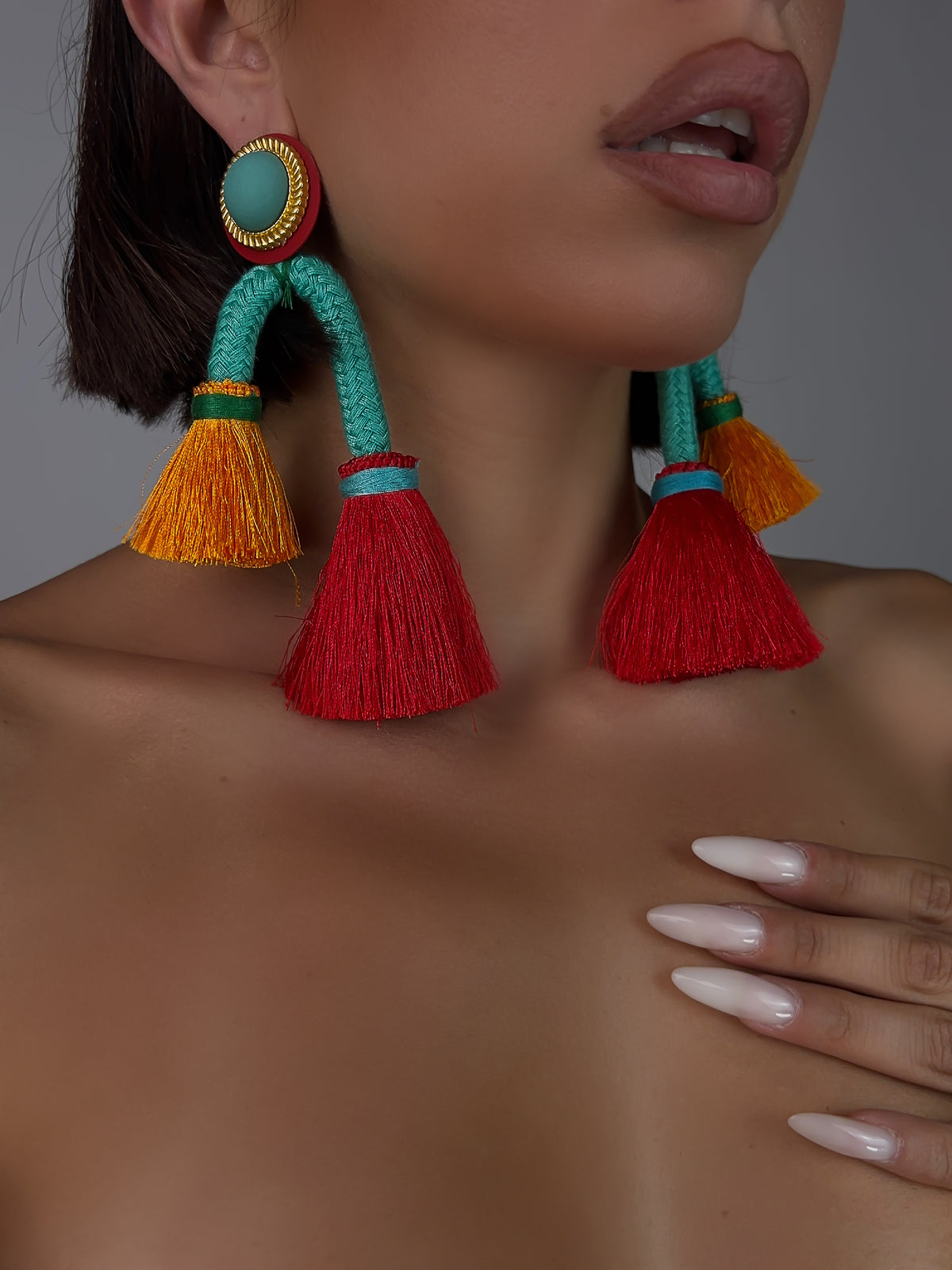 Color Rope Earrings - Red