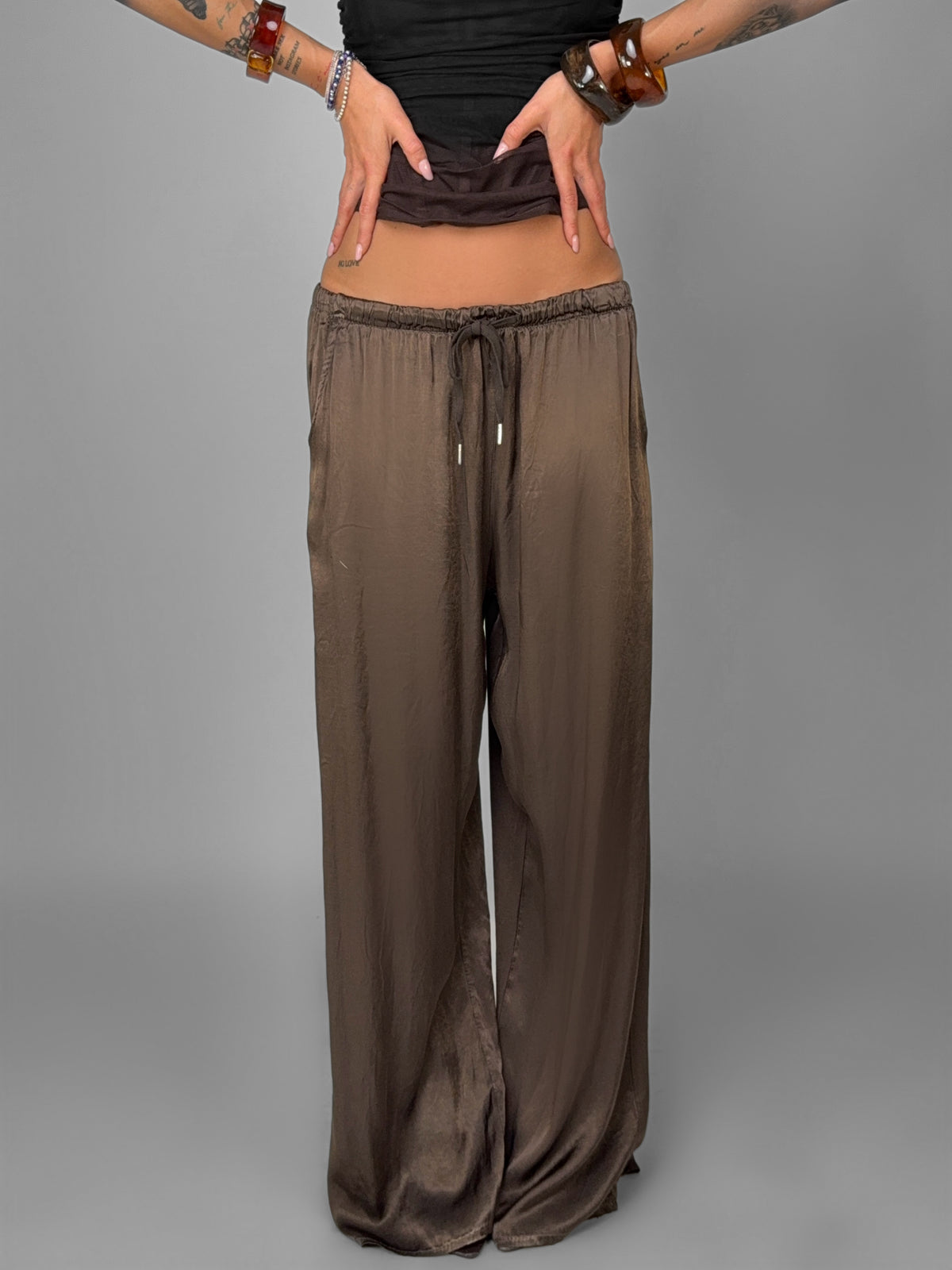 Pantalone Satin Palazzo-Brown