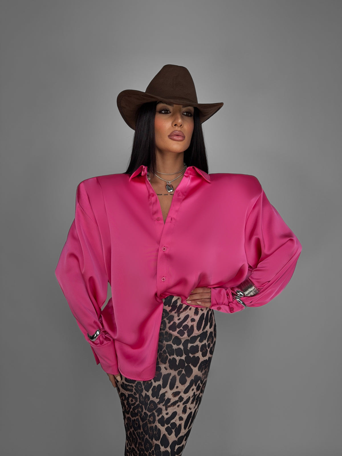 Camicia Shiny Satin-Fucsia