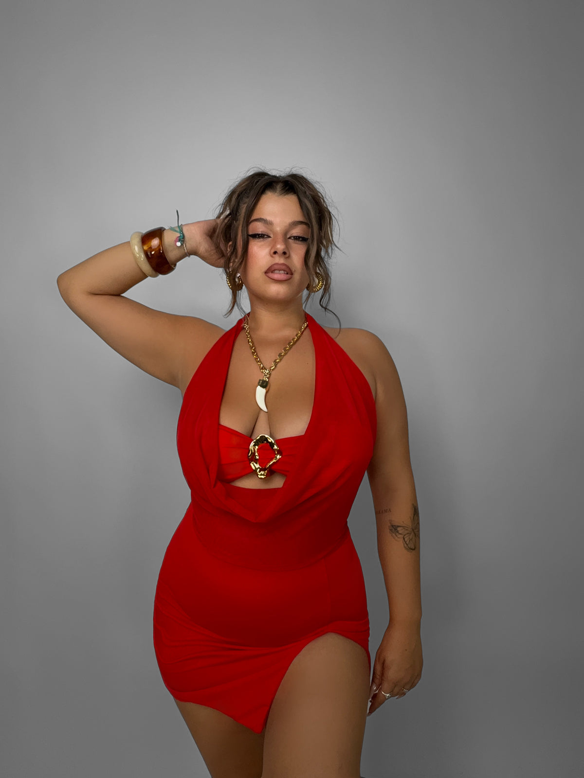 CURVY FIT - Abito Jewel Veiled - Red