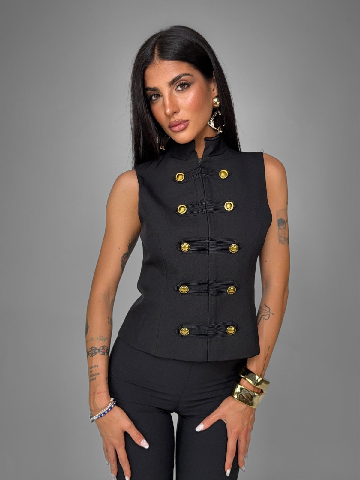 Top Gold Button Double-Black