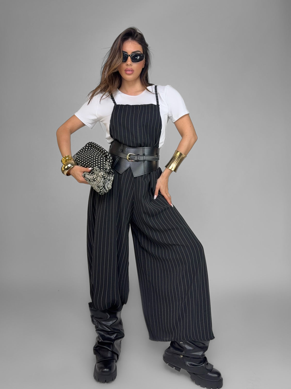 Salopette Pinstripe-Black