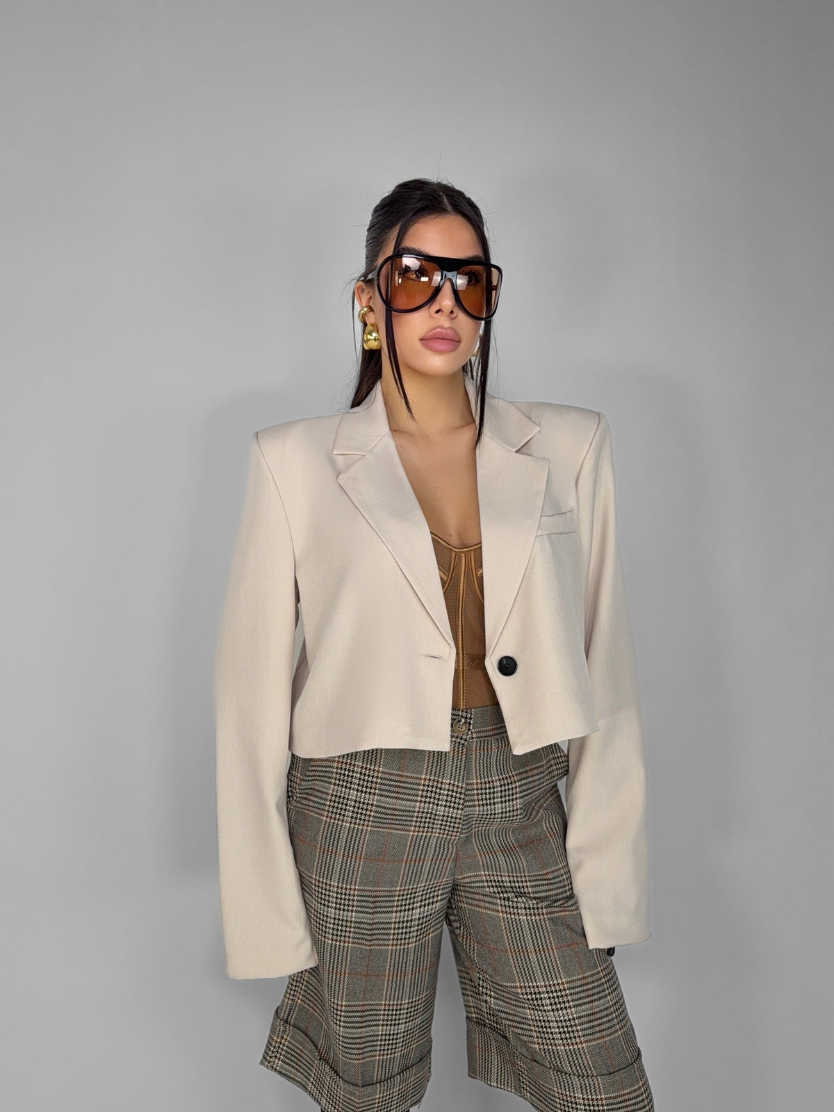 Giacca Block Crop - Beige