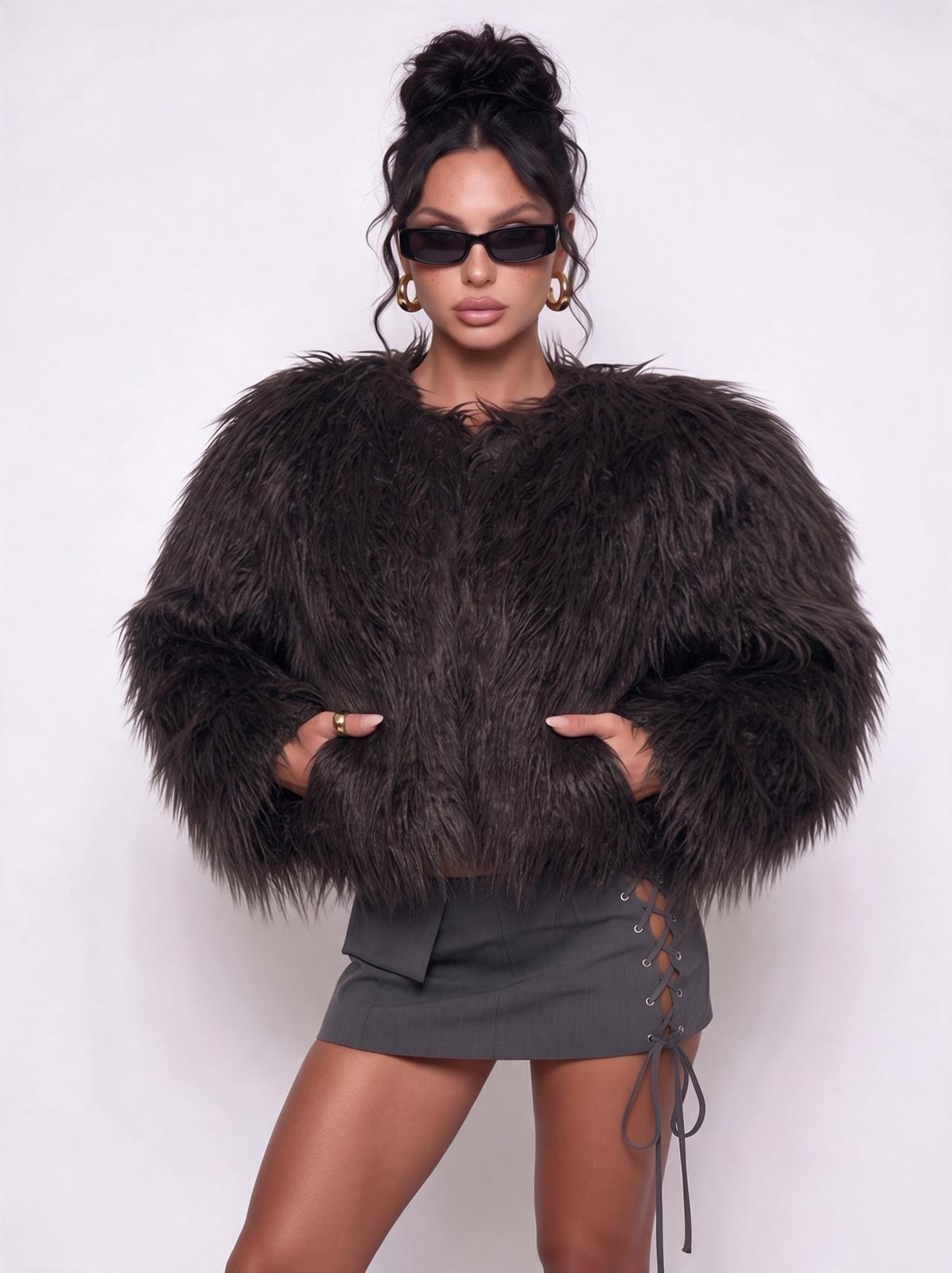 Abrigo de piel Fluffy Crush-Marrón