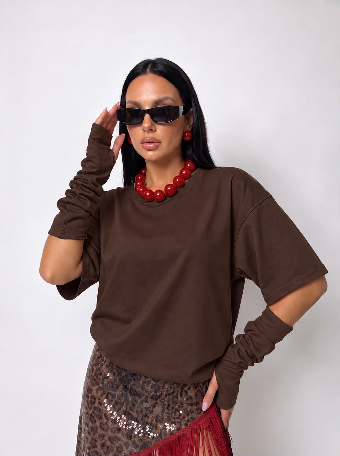 T-Shirt Shoulder On - Brown